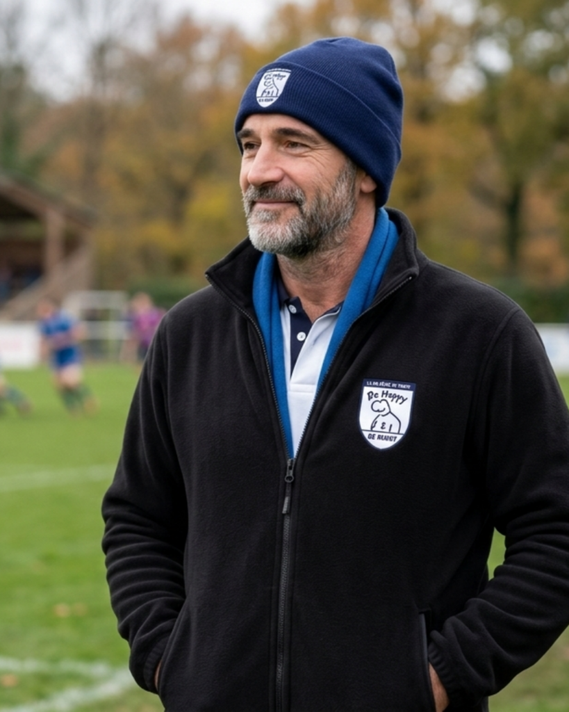 homme rugby amateur bonnet bord terrain regardant match hiver