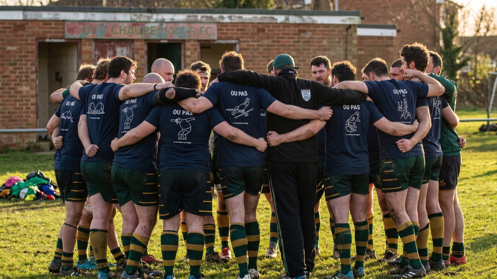 équipe rugby amateur rassemblée avant match esprit de club